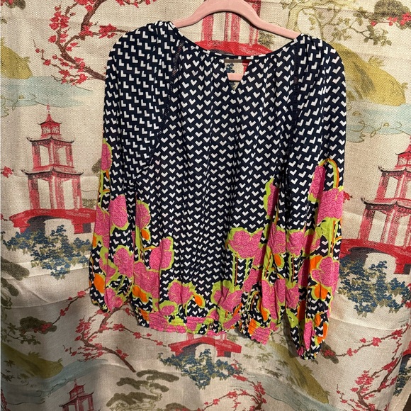 Kaari Blue Patterned Blouse - Pink, Green, Blue - Picture 5 of 10